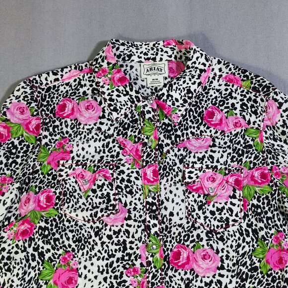 Ariat western shirt women's size M white & black with pink floral design - Picture 2 of 11